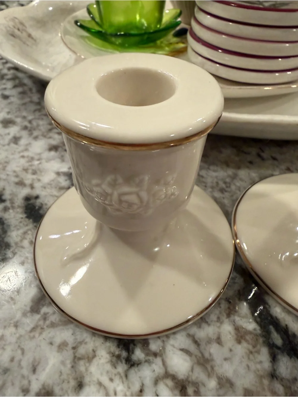 Elegant Cream Ceramic Candle Holders with Gold Trim